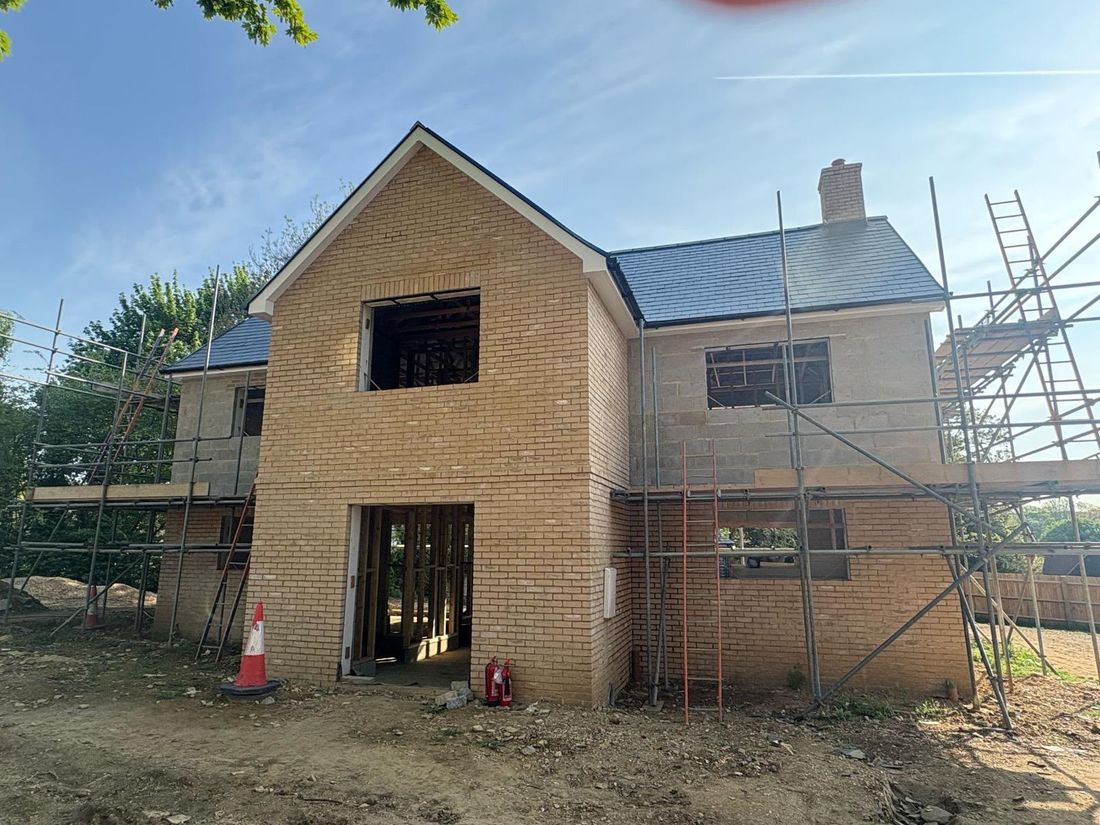 New-build house mid-construction, Graveley, North Stevenage